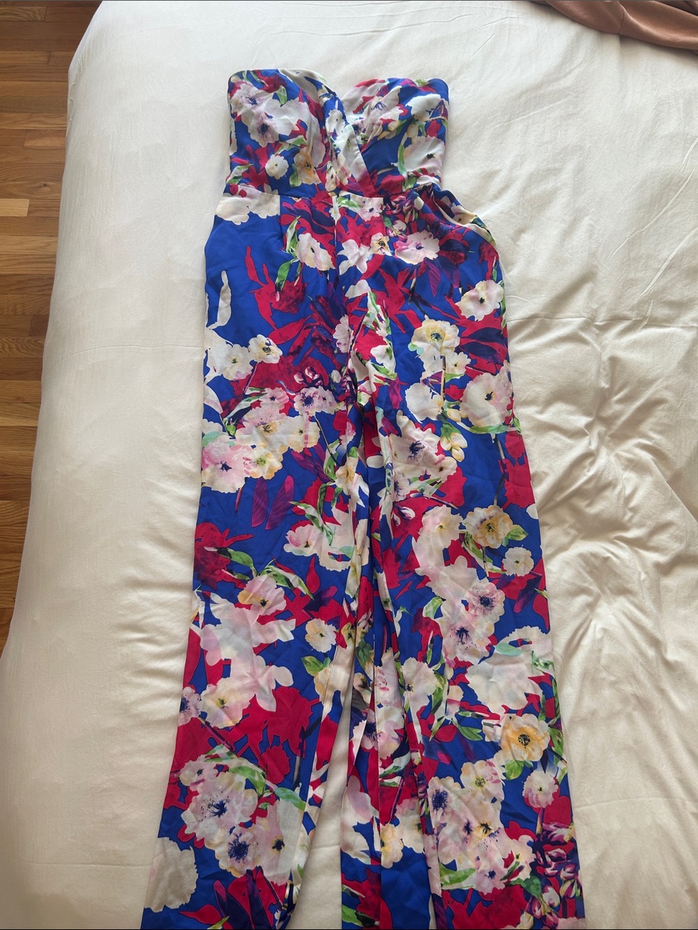 Yumi Kim Strapless Floral Wide-Leg Jumpsuit in Blue, Pink & White